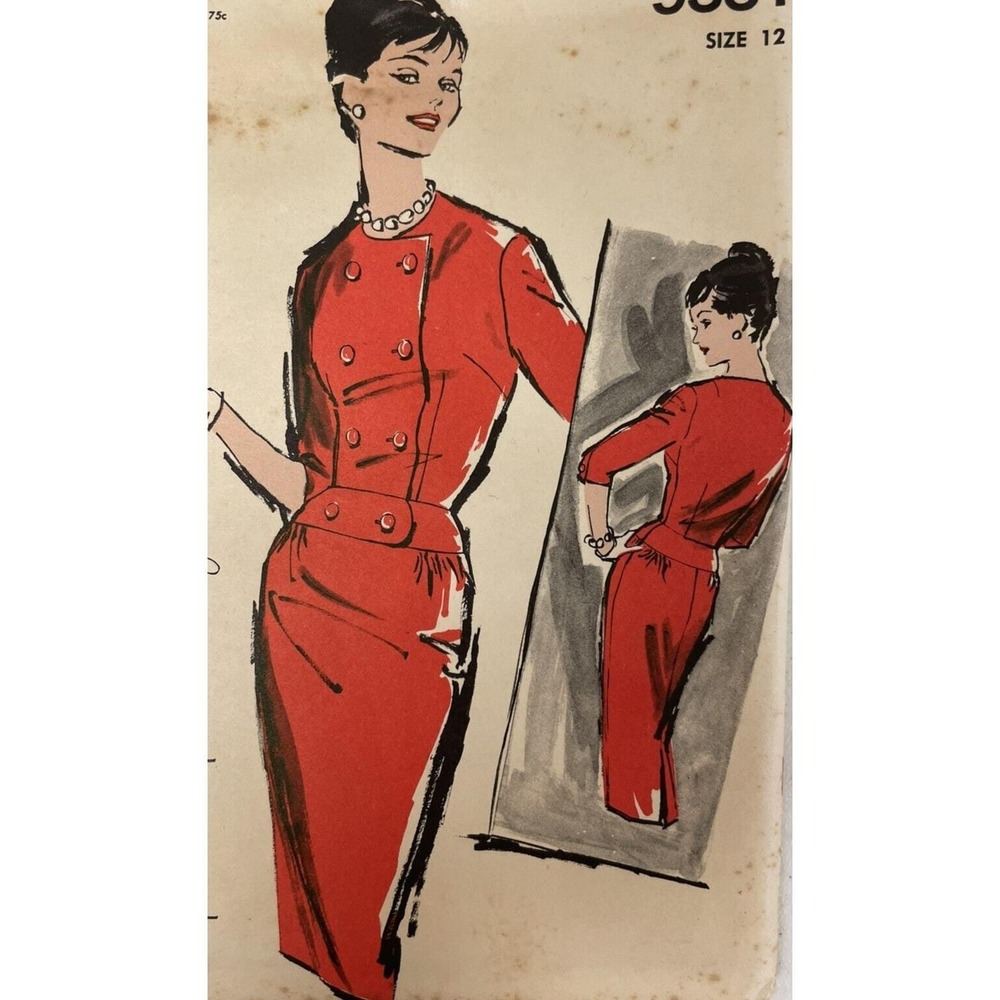 Advance 9581 Original Uncut 1960s Sewing Pattern Fitted Button Front Dress Sz 12